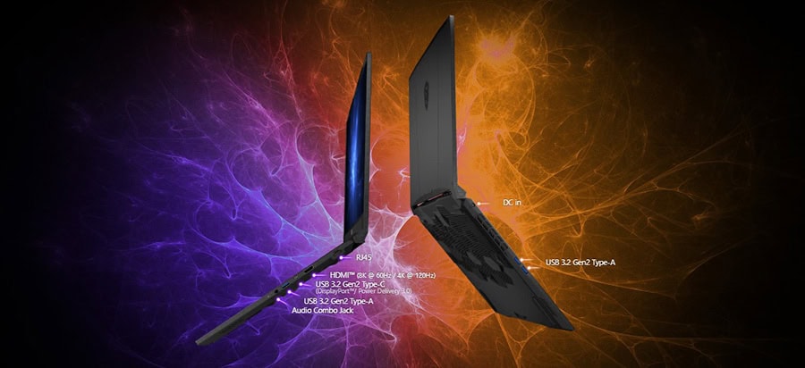 Yüksek performanslı oyun dizüstü bilgisayarı, RGB aydınlatmalı klavye ve güçlü ekran kartı ile profesyonel gamerlar için ideal, renkli efektlerle donatılmış bilgisayar.