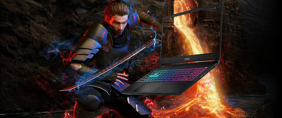 Yüksek performanslı MSI gaming dizüstü bilgisayar, güçlü işlemci ve renkli RGB klavye ile oyun tutkunlarına uygun, şık ve dayanıklı tasarım.