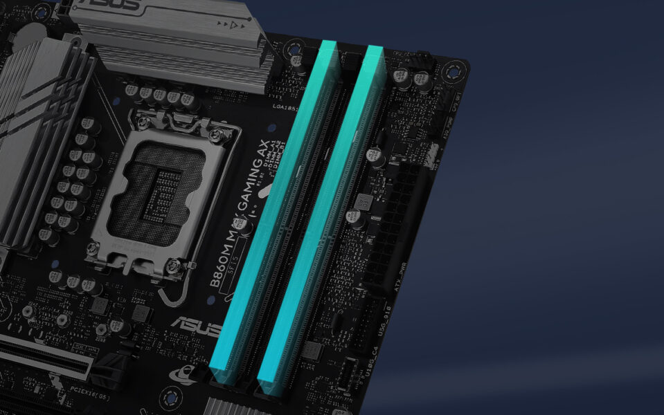 Yonga plakası ve anten ile ASUS B860M Max Gaming AX anakart seti, yüksekPerformanslı oyun ve yoğun işlem gücü için optimize edilmiştir.