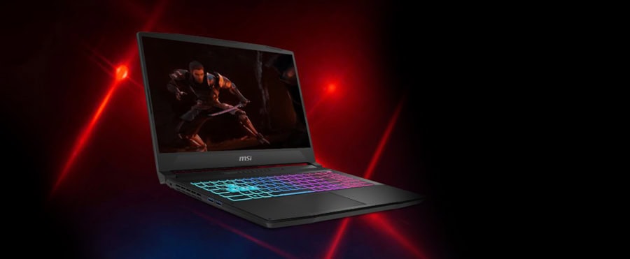 Yüksek performanslı MSI gaming dizüstü bilgisayar, güçlü işlemci ve renkli RGB klavye ile oyun tutkunlarına uygun, şık ve dayanıklı tasarım.