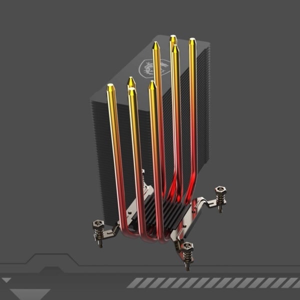 Yüksek performanslı bilgisayar soğutucu ile RGB ısı blokları, bilgisayar kasası içi sıcaklığı düşürmek için tasarlanmış güçlü soğutma sistemi.