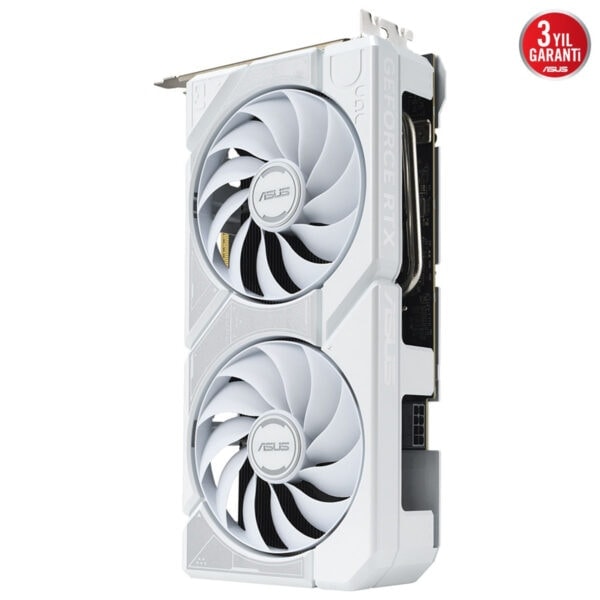 Görüntüde beyaz ASUS TUF Gaming Radeon RX grafikli ekran kartı yer almaktadır, yüksek performanslı ve dayanıklı oyun bileşeni, oyuncular için ideal, profesyonel grafik ve oyun deneyimi sağlar.
