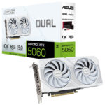 Güzel tasarımlı ASUS Dual GeForce RTX 5060 ekran kartı, yüksek performans ve oyun deneyimi için ideal, 8GB GDDR7 bellek ve gelişmiş soğutma özellikleriyle donatılmış.