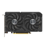 Görüntüde ASUS markalı yüksek performanslı ekran kartı, iki fanlı soğutma sistemiyle gaming ve profesyonel kullanımlar için ideal. Modern tasarımı ve soğutucu teknolojisiyle oyun deneyimini artırır.