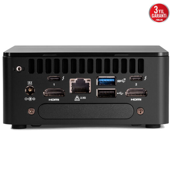 Yüksek performanslı mini PC arka panel, HDMI, USB, Ethernet ve güç girişleri ile oyun ve ofis kullanımı için ideal, kompakt ve güçlü bilgisayar.