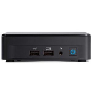 Yüksek kaliteli oyun ve ofis kullanımı için tasarlanmış siyah mini bilgisayar güç düğmesi ve USB portlarıyla donatılmış kompakt bilgisayar kasası.