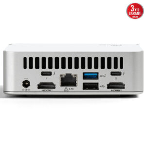 Çoklu bağlantı portlarına sahip küçük bilgisayar, HDMI, USB ve Ethernet girişleriyle gaming ve ofis kullanımı için ideal, şık ve dayanıklı tasarım.