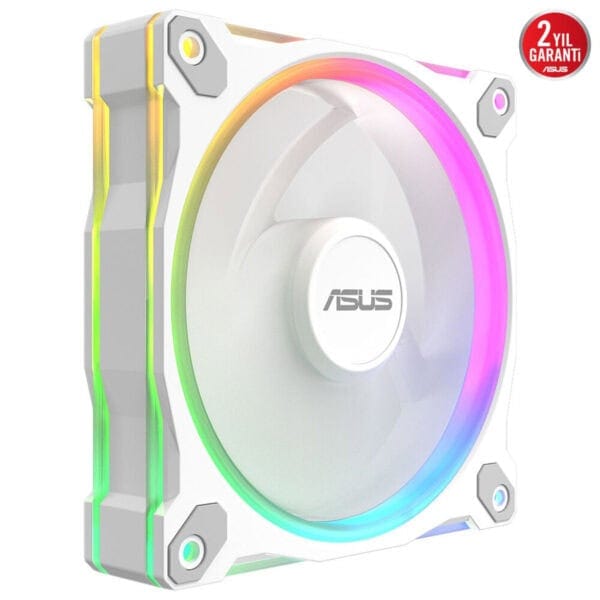 Renkli RGB aydınlatmalı ASUS bilgisayar kasası fanı, yüksek performans ve şık tasarım ile oyun donanımı ve bilgisayar modifikasyonu için ideal.