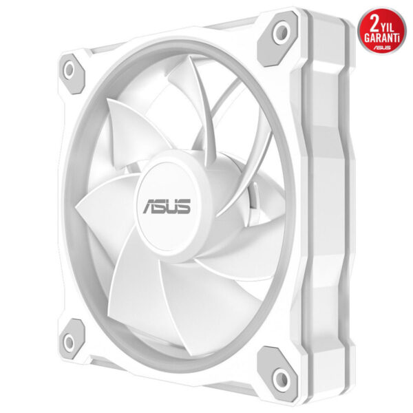 Yüksek performanslı beyaz Asus bilgisayar kasa fanı, soğutma ve serinlik sağlar, oyun ve bilgisayar donanımı için uygun, 2 yıl garanti ile dayanıklı ve sessiz çalışma özelliğine sahip.