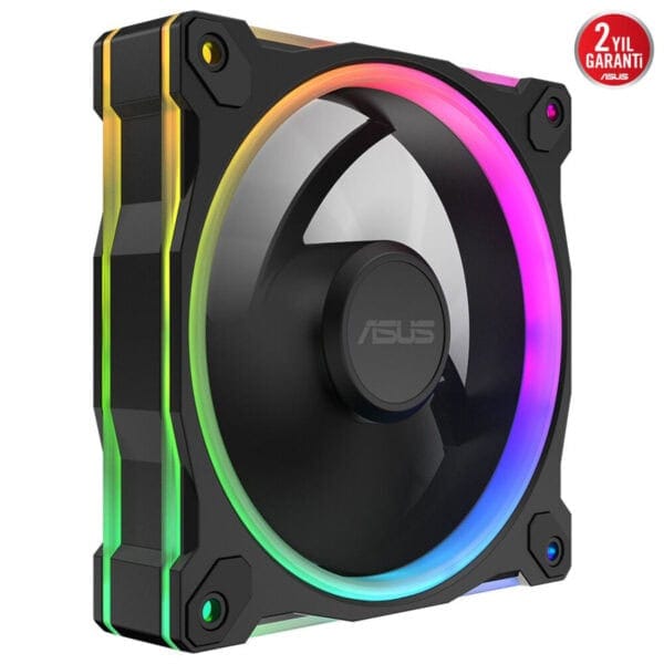 Yüksek performanslı RGB aydınlatmalı bilgisayar kasası fanı, lider markası ASUS, oyun ve bilgisayar bileşenleri için ideal, 2 yıl garanti ile güvenilir ve şık tasarım.