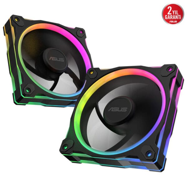 Yüksek performanslı ASUS RGB bilgisayar kasası fanları, oyun ve bilgisayar bileşenleri için RGB aydınlatma ve etkin soğutma sağlar.