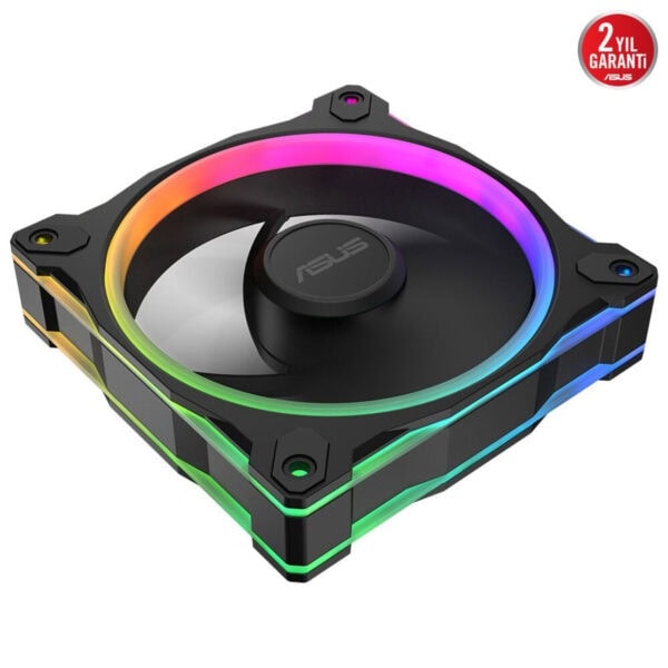 Yüksek performanslı ASUS RGB aydınlatmalı bilgisayar kasası fanı, oyun ve bilgisayar sistemleri için ideal soğutma ve estetik çözüm sağlar. Çok renkli RGB ışıklandırma ile şıklık katar.