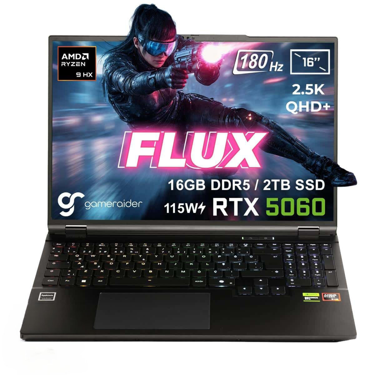 Gameraider Flux Gr16 Amd Ryzen 9 8940hx Geforce Rtx 5060 8gb 115w 16gb Ddr5 2tb Ssd 16 Inç 2.5k Qhd+ 180hz Freedos Gaming Laptop Çanta Hediyeli 1