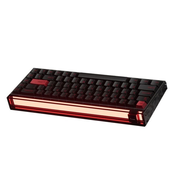 RGB ışıklı gaming bilgisayar klavyesi, kırmızı aydınlatmalı mekanik tuşlar ve şık tasarım, oyun oynarken yüksek performans ve estetik sunar.