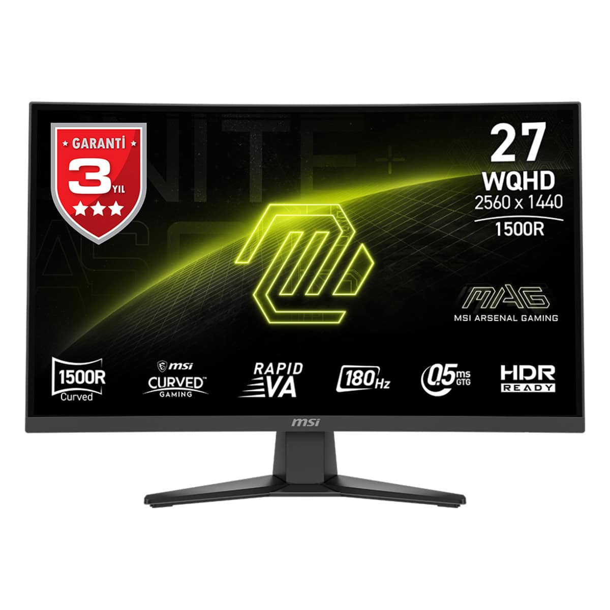 Yüksek çözünürlüklü MSI oyun monitörü, 2560x1440 kavramsal ekran ve 180Hz yenileme hızıyla profesyonel oyun performansı sağlar. HDRReady, Curved ve Rapid VA teknolojileri ile üstün görüntü kalitesi sunar.