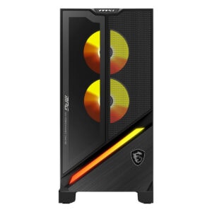 Yüksek performanslı MSI oyun bilgisayarı, kırmızı ve sarı LED aydınlatmalı güçlü soğutma sistemiyle oyun tutkunlarının tercihi.