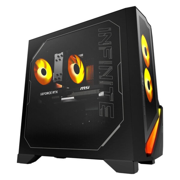Yüksek performanslı gaming bilgisayarı MSI ekran kartı ve RGB aydınlatma ile donatılmış şık kasa, oyun tutkunlarına özel tasarım ve güç sağlıyor.
