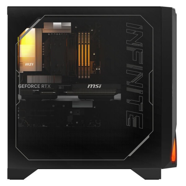 Yüksek performanslı MSI oyun bilgisayarı iç donanım detayları, ekran kartı ve soğutma sistemi görünümünü gösteren görüntü.