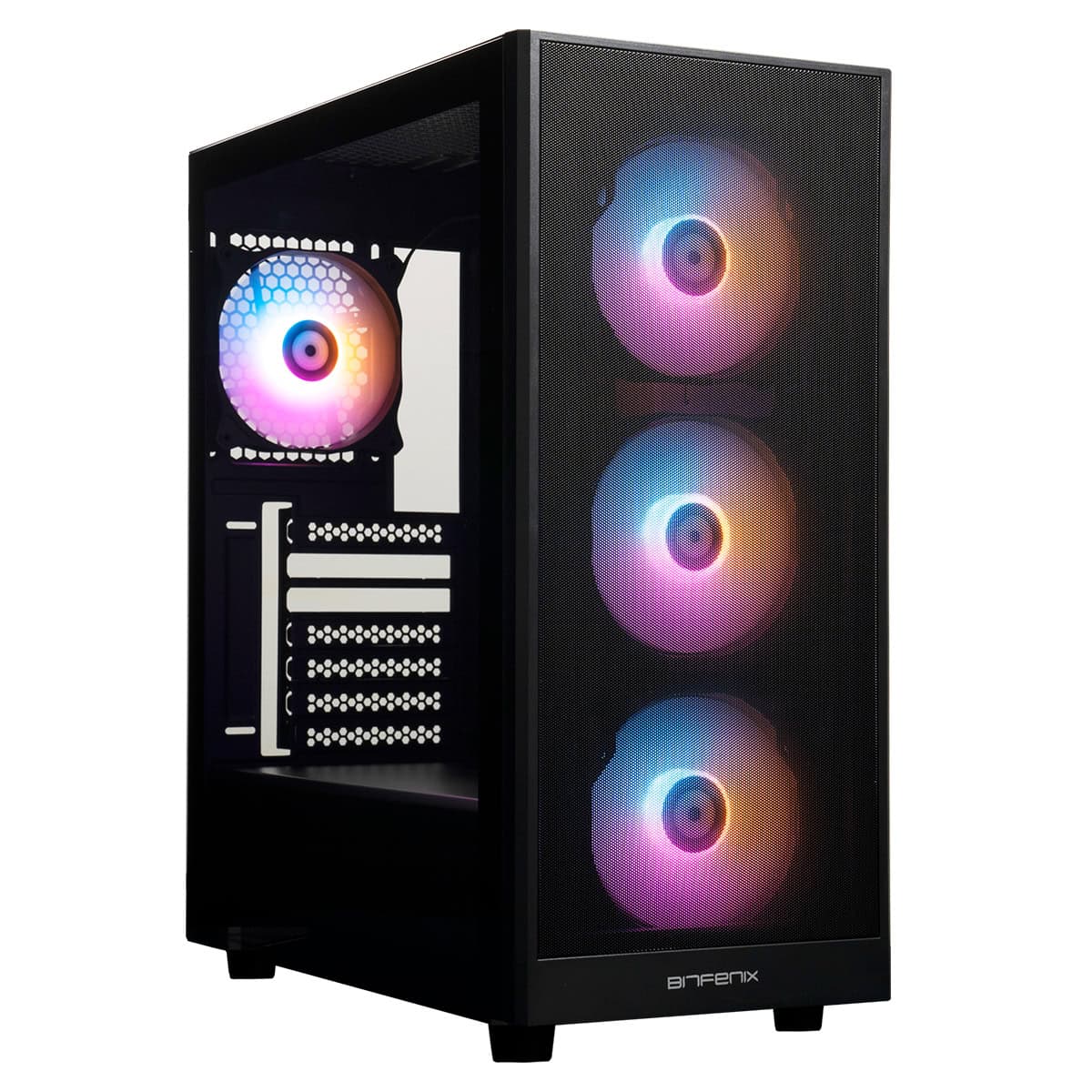 RGB aydınlatmalı üç fanlı ve şeffaf ön panelli bilgisayar kasası, yüksek performanslı oyun ve sistem kurulumları için ideal.