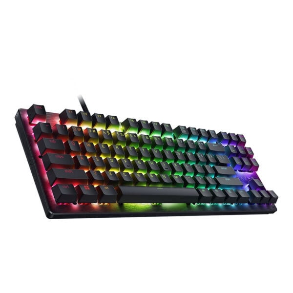 Renkli RGB aydınlatmalı oyuncu mekanik klavye, oyun ve bilgisayar kullanımı için ideal, dayanıklı tuşlar ve şık tasarım.
