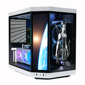 Gamer bilgisayar kasası with RGB aydınlatmalı soğutucu fanlar ve iç LED ışıklandırma, yüksek performanslı oyun deneyimi için mükemmel tasarım, modern ve şık bilgisayar donanımı.