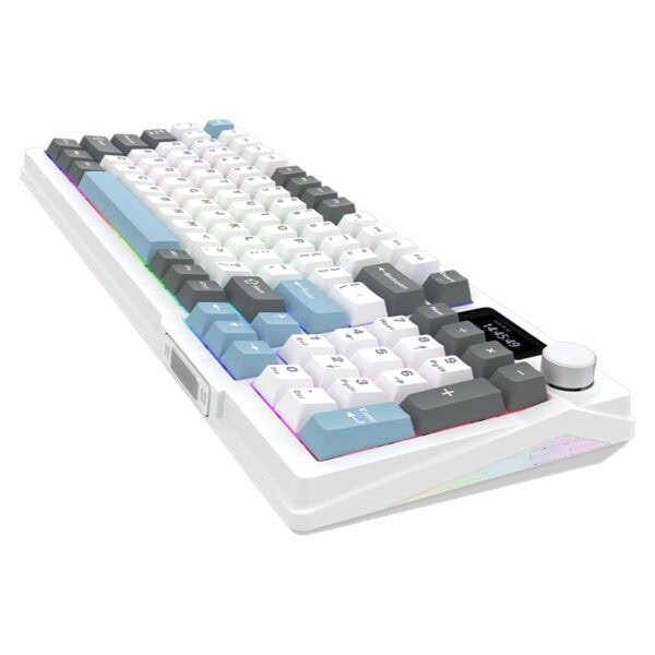 Yapay renkli aydınlatmalı oyun klavyesi, kompakt ve ergonomik tasarım ile yüksek performans sağlar. Dijital ekran ve özel fonksiyon tuşlarıyla oyun deneyimini artıran modern klavye.