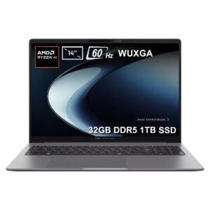 Yüksek performanslı oyun ve profesyonel kullanıma uygun 14 inç ASUS ExpertBook dizüstü bilgisayar, AMD Ryzen AI işlemci ve 32GB DDR5 RAM ile 1TB SSD depolama özelliğiyle öne çıkıyor.