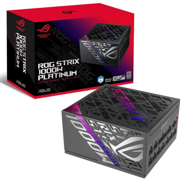 ROG STRIX 1000W Platinum ROG STRIX 1000W PLATİNUM Oyun Güç Kaynağı, yüksek performans ve verimlilik sağlayan dayanıklı güç ünitesi, ASUS ve AMD uyumlu, oyun ve bilgisayar toplama için ideal.