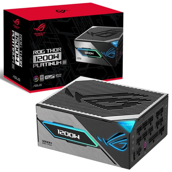 ROG Thor 1200W Platinum III Asus rog thor 1200w platinum güç kaynağı oyunu ve yüksek performansı destekleyen, RGB aydınlatmalı ve verimli enerji sağlayan kaliteli bilgisayar donanımı.