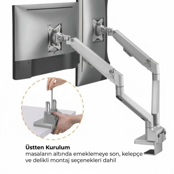 Brateck 17 32 Inç Uyumlu İki Kollu Amortisörlü Gri Monitör Kolu (ldt62 C024) 15
