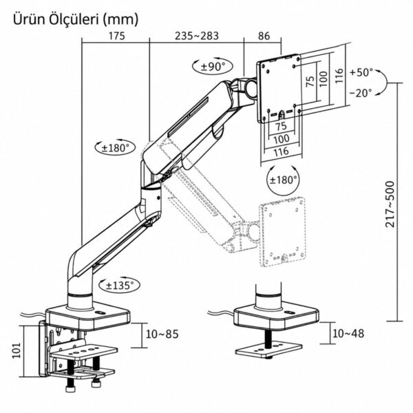 Brateck 17 49 Inç Uyumlu Rgb Amortisörlü Beyaz Monitör Kolu (ldt85 C012l) 18