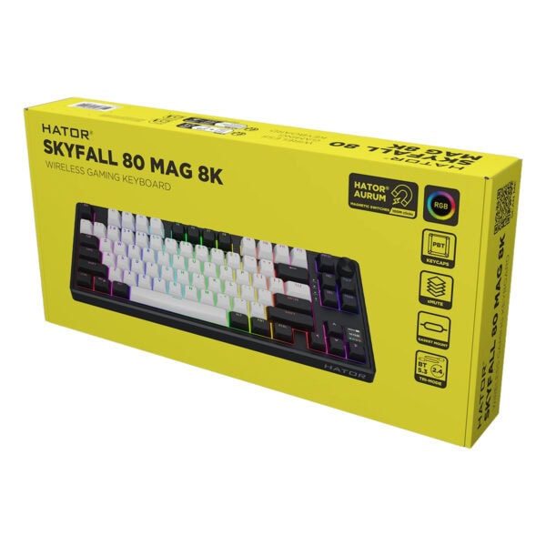 Yaygın olmayan renkli aydınlatmalı kablosuz oyun klavyesi, Hator Skyfall 80 Mag 8K, RGB ışıklandırma ve manyetik anahtarlar ile yüksek performans sağlar.
