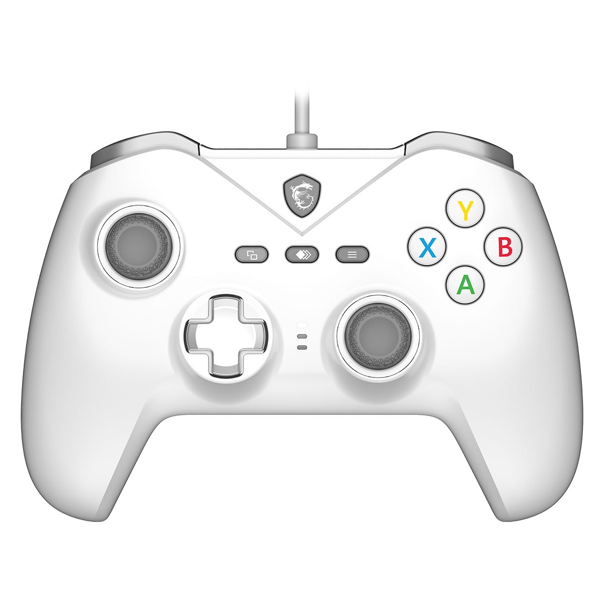 Yapay zeka ile tasarlanmış beyaz oyun kontrolcü, modern ve şık görünüme sahip, gaming tutkunları için ideal, yüksek performanslı konsol aksesuarı.