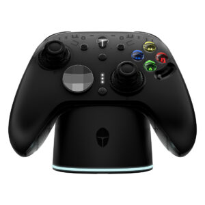 Yüksek kaliteli gaming kontrolörü, siyah renk, renkli düğmeler ve gelişmiş tasarım, gaming tutkunları için ideal, profesyonel e-spor ve oyun deneyimi, gaming.gen.tr'de.