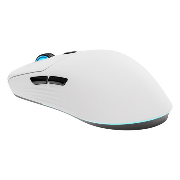Yüksek çözünürlüklü beyaz bilgisayar mouse, ergonomik tasarım ve LED ışık detaylarıyla modern oyuncu ve ofis ekipmanı. Rahat kullanımı ve şık görünümüyle dikkat çekiyor.