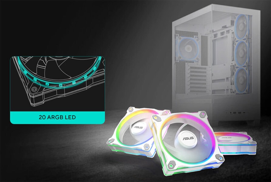 ASUS Prime MR120 ARGB Fan - Single Pack RGB ve ARGB LED ile otomatik ışıklandırma özellikli bilgisayar kasası ve soğutucu fanlar, oyun ve oyuncu bilgisayarı tasarımı için ideal görsel efektler.