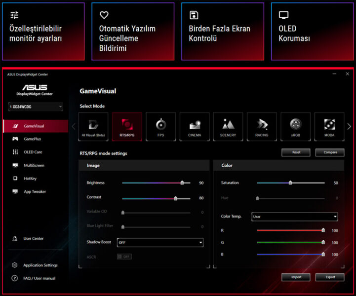 ROG Strix OLED XG34WCDG ASUS ROG Strix OLED XG34WCDG Gaming Monitör H21