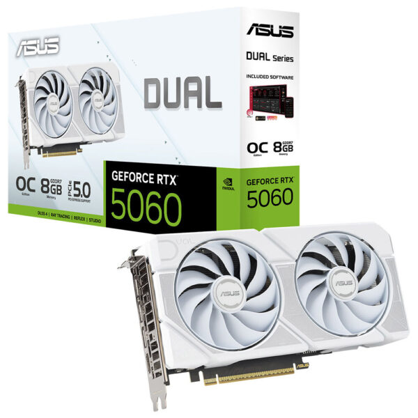 ASUS Dual GeForce RTX™ 5060 White OC Edition 8GB GDDR7 ASUS Dual GeForce RTX 5060 White OC Edition Ekran Kartı H1