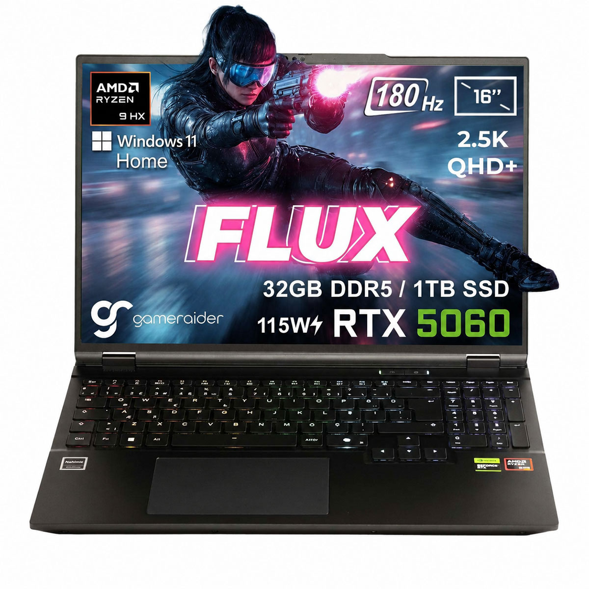 Gameraider Flux Gr16 Amd Ryzen 9 8940hx Geforce Rtx 5060 8gb 115w 32gb Ddr5 1tb Ssd 16 Inç 2.5k Qhd+ 180hz W11 Home Gaming Laptop Çanta Hediyeli 1