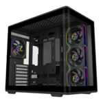 Oyuncu bilgisayarı kasası, RGB aydınlatmalı soğutucu fanlarıyla modern ve şık tasarıma sahip yüksek performanslı oyun kasası.