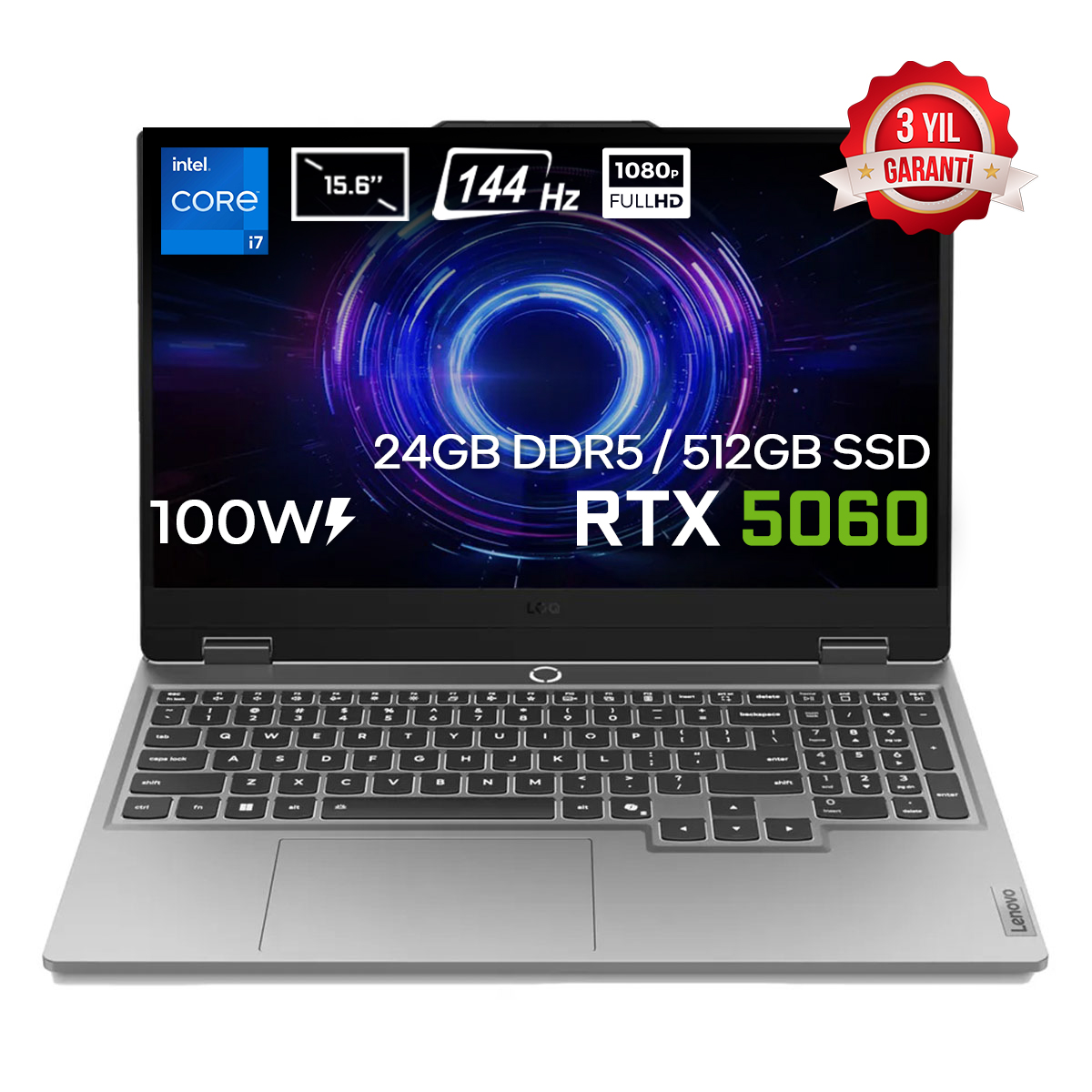 Lenovo Loq 15irx10 Intel Core I7 13650hx 24gb Ddr5 512gb Ssd Rtx 5060 8gb 100w 15.6 Inç Full Hd 144hz Ips Freedos Gaming Laptop (83je00ertr) 01
