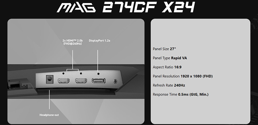 MSI MAG 274CF X24 27 inç Gaming Monitör – Bağlantı