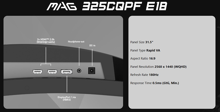 MSI MAG 325CQPF E18 Gaming Monitör – Bağlantı