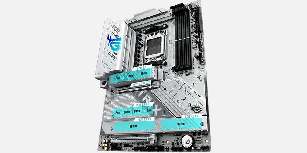 ROG Strix X870-A Gaming WiFi ASUS ROG Strix X870-A Gaming anakart, DDR5 8000MHz OC, AM5 soket, M.2, HDMI, DP, ATX, yüksek performanslı anakart.