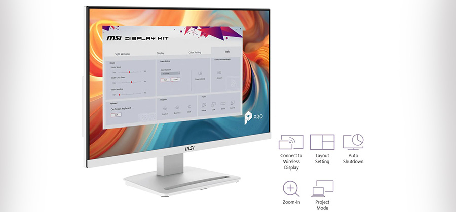 MSI PRO MP241W E14V 23.8 inç Beyaz Monitör – Kablosuz Ekran Bağlantısı - Yerleşim Ayarları - Otomatik Kapanma - Yakınlaştırma