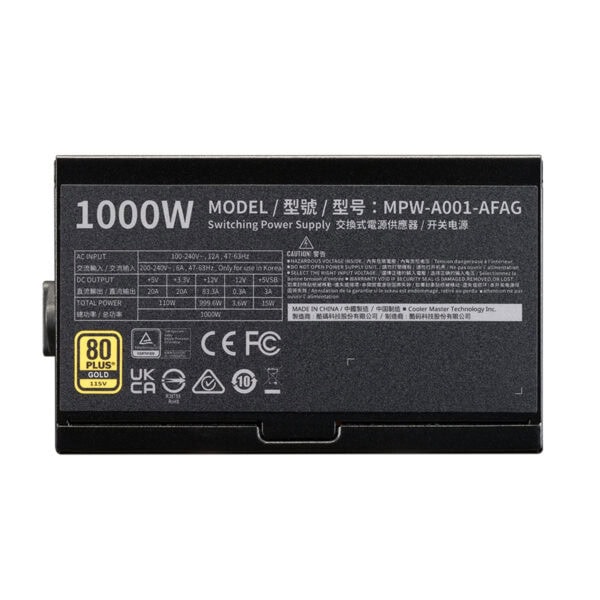 Cooler Master Elite Gold 1000W 80+ Gold güç kaynağı, yüksek verimlilik ve dayanıklılık sağlar. PCIe 5.1 uyumlu, tam modüler tasarımıyla kolay kablo yönetimi sunar.