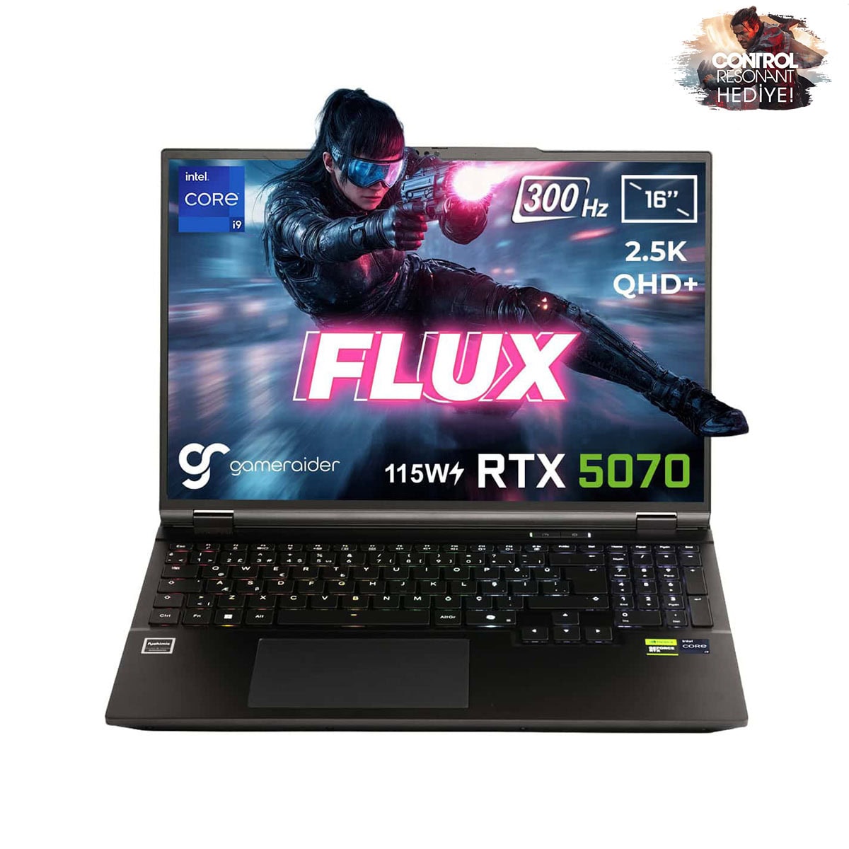 Gameraider Flux Gr16 Intel Core I9 14900hx Geforce Rtx 5070 8gb 115w 24gb Ddr5 2tb Ssd 16 Inç 2.5k Qhd+ 300hz Freedos Gaming Laptop Çanta Hediyeli Control Resonant Hediyeli 1