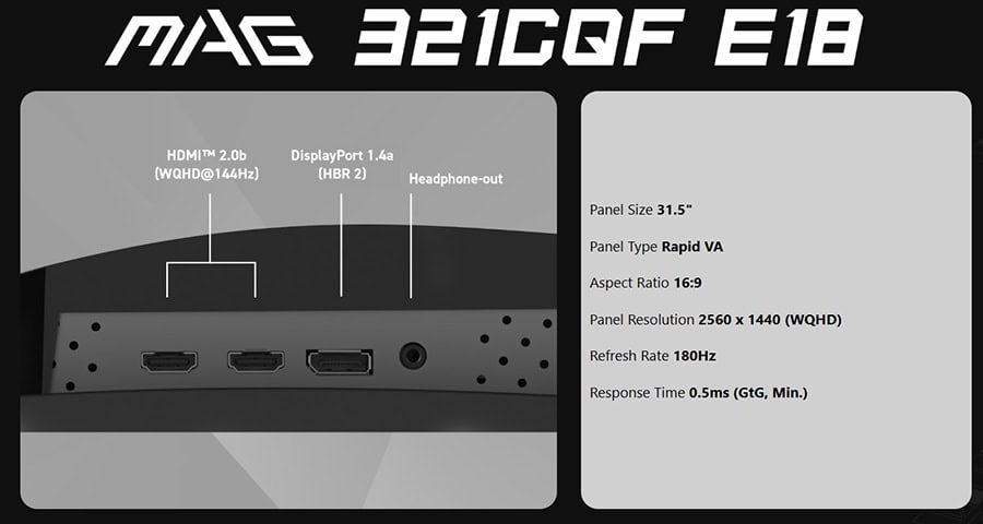 MSI MAG 321CQF E18 31.5 inç Gaming Monitör – Bağlantı