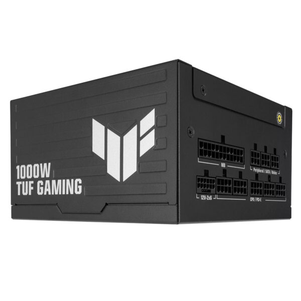 ASUS TUF GAMING 1000P 1000W 80+ Platinum güç kaynağı, yüksek performans ve enerji verimliliği sağlayan dayanıklı bilgisayar bileşeni.