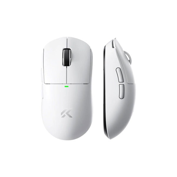 Beyaz MCHOSE A5 V3 kablosuz gaming mouse, 8K Hz yüksek hassasiyet ve ergonomik tasarım, oyun ve ofis kullanımı için ideal, gelişmiş sensör ve rahat tutuş sağlar.